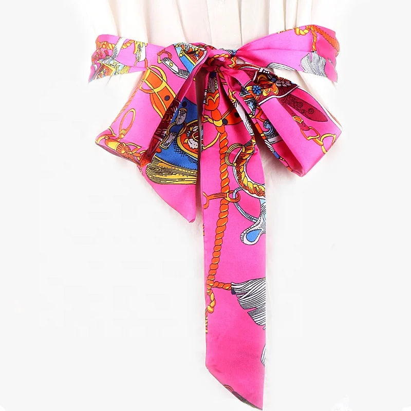 Women's Casual Fashion Wide Waist Belt Long Colorful Polyester Fiber Scarf Fabric Accessories