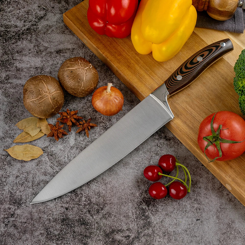 8 Inch 3Cr13 Stainless Steel Kitchen Chef Knife with Ergonomic Micarta and S/S 430 Handle Eco-Friendly Gift Box
