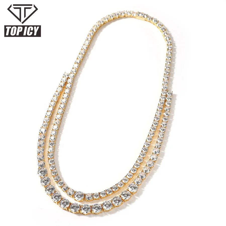 Hot Sale Stacked CZ Tennis Chain 1 Row 5mm 8mm CZ Silver Gold Tennis Chain Necklace Unisex Jewelries