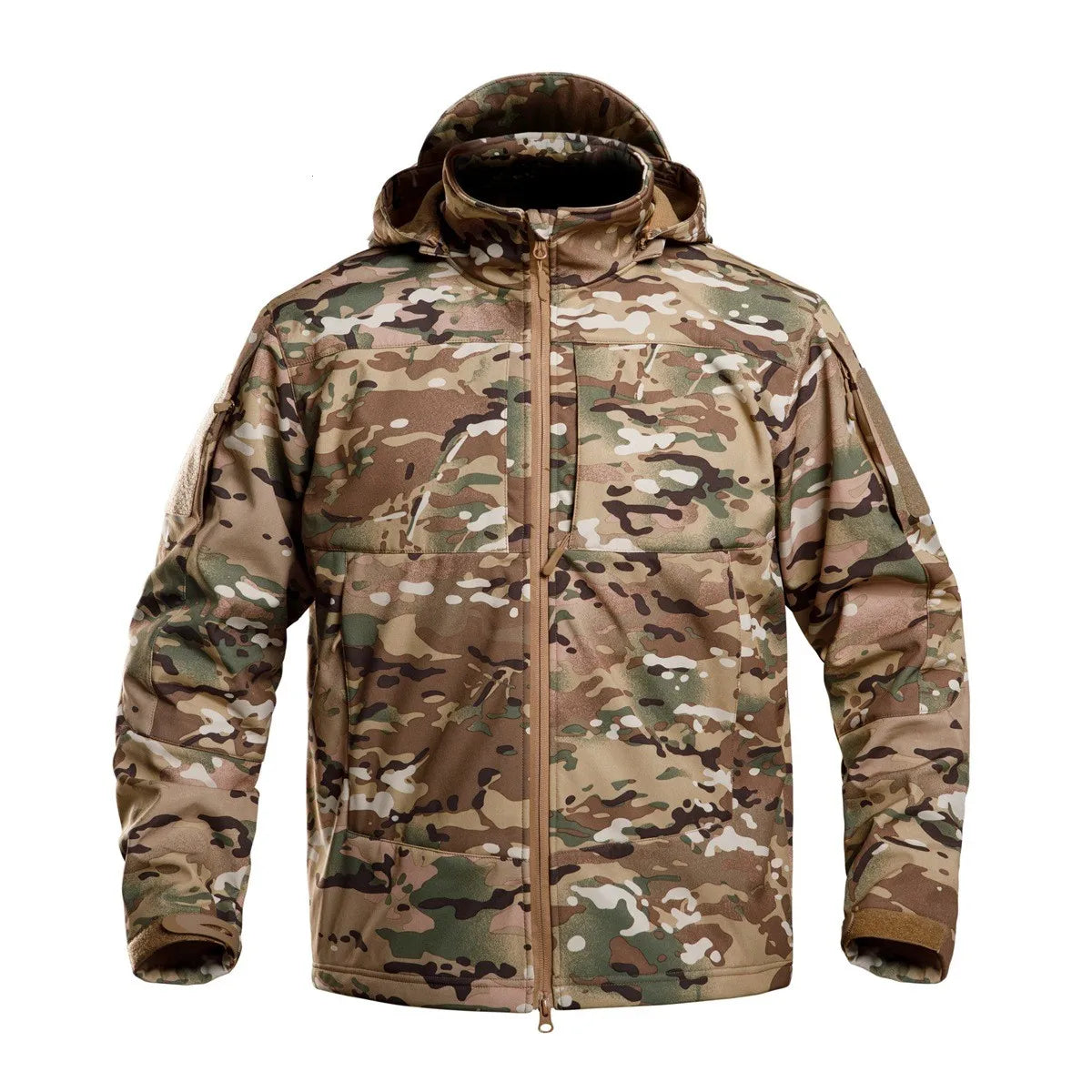 Unisex Camouflage Outdoor Tactical Soft Shell Jacket Windproof Zipper Warm Fleece for Spring Summer Autumn Hiking Casual Wear