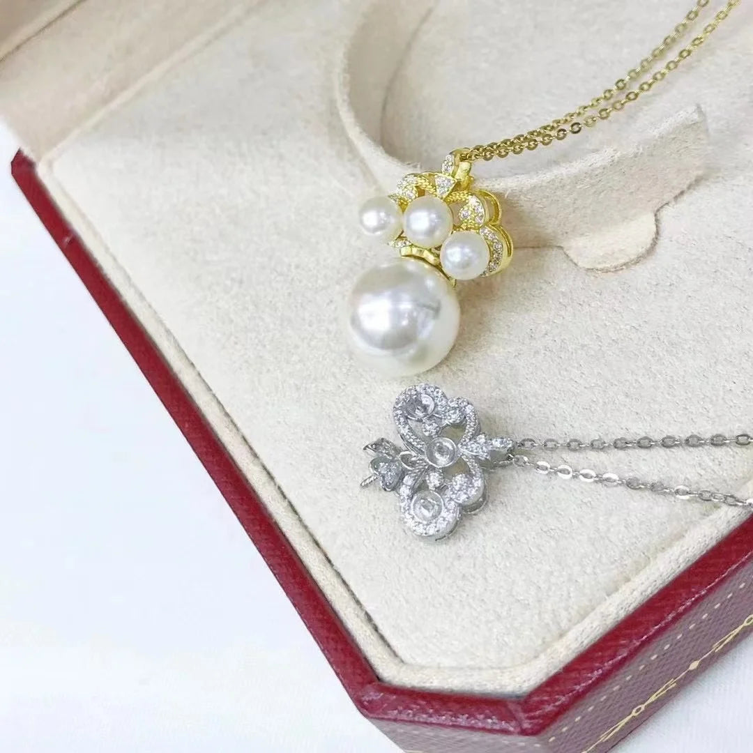 P951 5-12mm DIY Natural  Freshwater Pearl Charm Pendant Necklace Accessory 925 Sterling Silver Jewelry for Women Without Chain