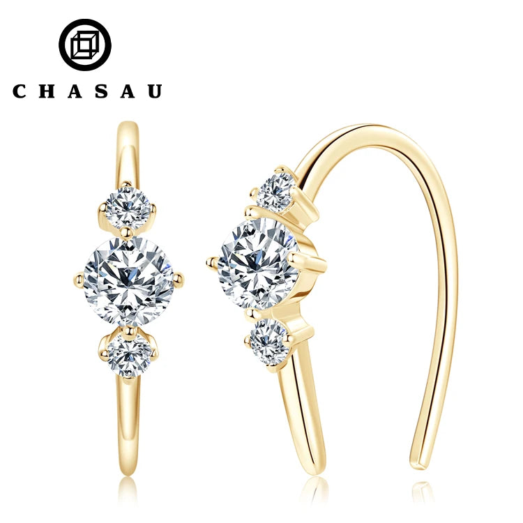 Hot Selling Fashion U Shaped 4mm 0.3CT 3 Stones Moissanite Earrings 925 Sterling Silver Half Hoop Earring for Women Wedding