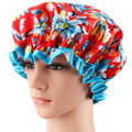Popular Red Flower Printing Big Size Double Layer Bath Shower Cap Satin Hair Waterproof Spa Cap