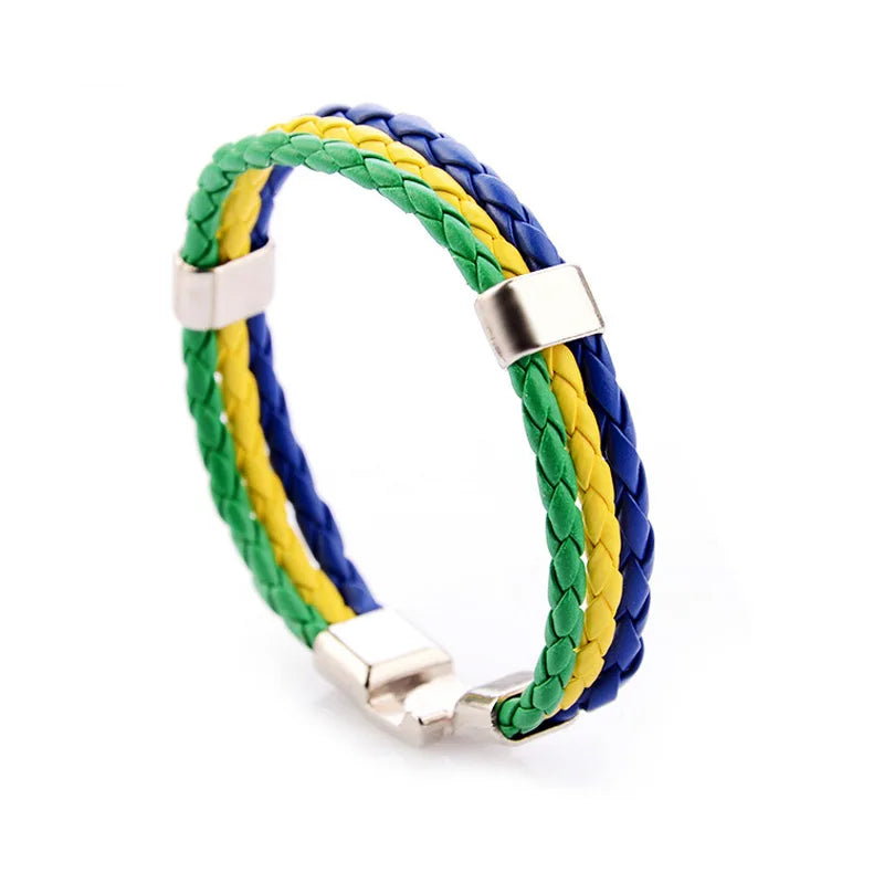 National Flag Leather Bracelet ALLOY CLASP for Football Basketball Fans NF005