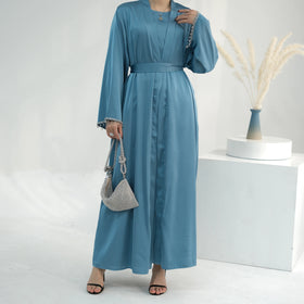 Traditional Muslim Abaya Set for Women New Style 2-Piece Plain Satin Plus Size Accessory with Anti-Static Feature