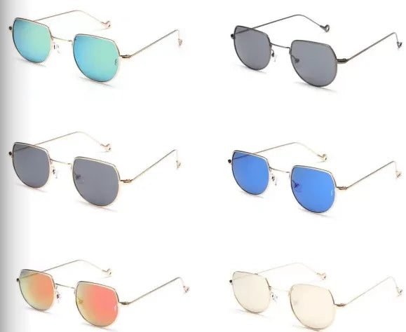 2022 New Women's Custom Logo Sunglasses UV 400 Blue and Red Flat Top Square Frames with Big Hexagon Shades Mirror Sun Glasses