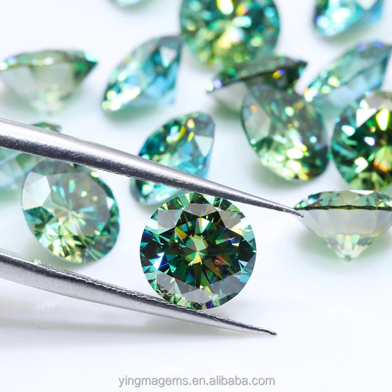 Wholesale Colourful Moissanite 6.5MM 1CT 2CT 3CT Round Cut Green Moissanite Diamond for Ring with GRA Certificate