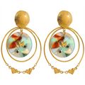 JINYOU  2242 Stainless Steel Acetic Acid Acrylic Round Hollow Layered Dangle France Earrings Gold Fashion Jewelry Bijoux Women