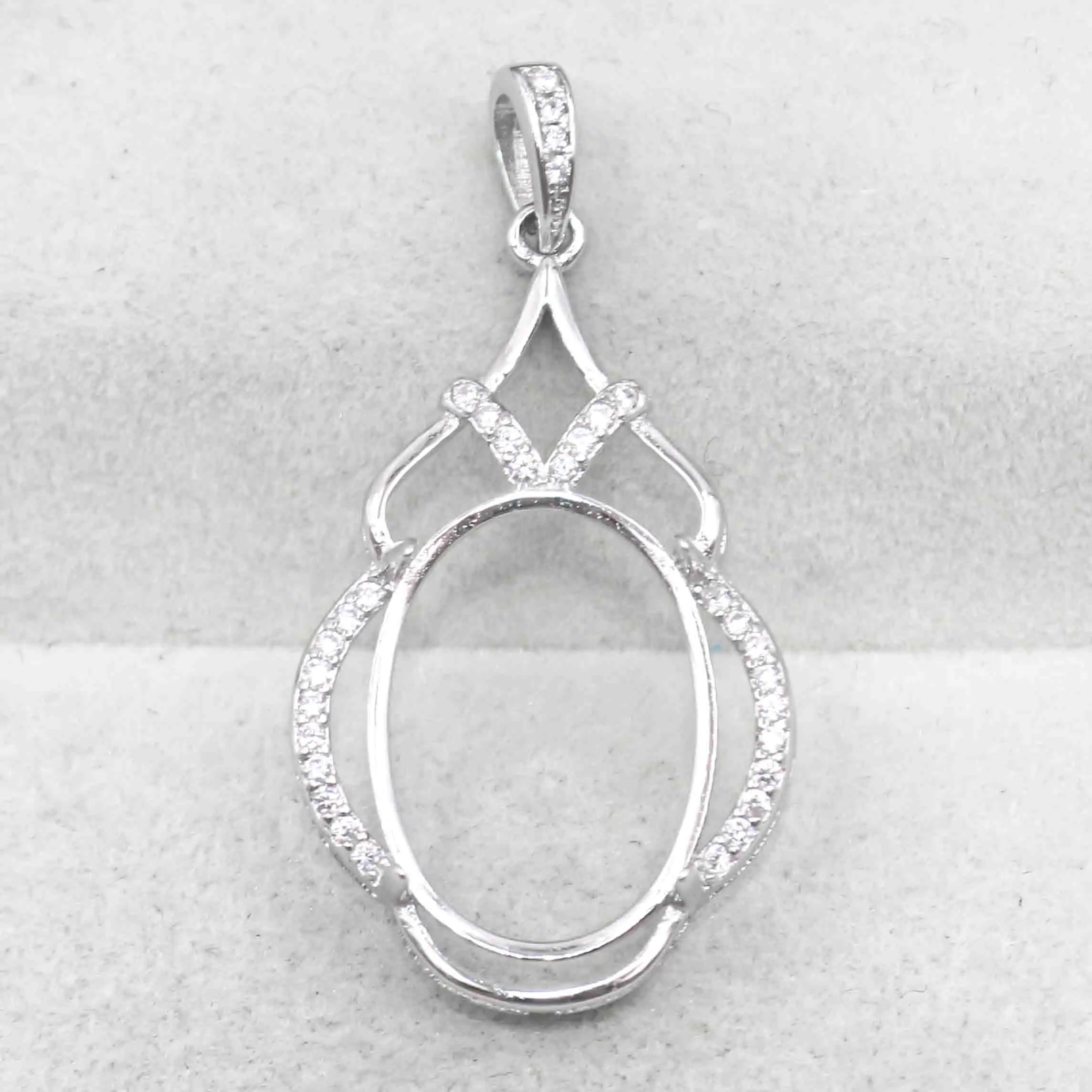 Sterling Silver 13*18mm Semi Mount Pendant Empty Frame Blank Support Setting S925 Base Holder Without Center Stone for DIY Inlay