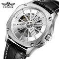 T-Winner 8182 Automatic Watches Men Skeleton Mechanical Punk Man Watch Luxury Brand Leather Strap Golden square Wristwatch