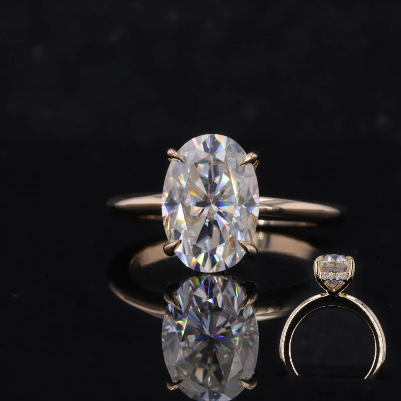 10k 14k Gold D Color Oval Heart&arrow Cut 7x10mm Loose Moissanite Gemstone Engagement Ring