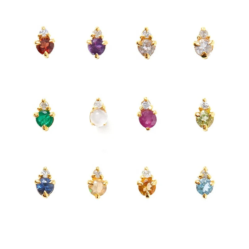 Newest Brass Jewelry Manufacturer Customized Gold Plated Minimalist Birthstone Zircon Jewelry Stud Earring for Girl Gifts