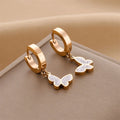 Newest18K Rose Gold Plated Butterfly Huggie  Earrings Shiny Crystal Titanium Steel Butterfly Earrings