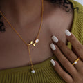 No Fading Color Stainless Steel Rose Shell Flower Pendant Necklace Long Chain Imitation Pearl Tassel Chain for Women Gifts