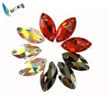 LUCKY Wholesale K9 Highest Quality Sew on Rhinestone Sew on Crystal Navette Shape Hematite Crystal ab 9x18mm 7x15mm