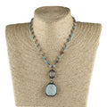 Women Natural Gemstone Amazonite Dalmatian Necklace Rosary Chain Link Solider Crystal Gemstone Pendant Choker Necklace