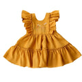 Baby Girl Dresses Inspired Retro Embroidered Princess Vest Dress Solid Cotton Linen Flying Sleeve Pleated Baby Skirts