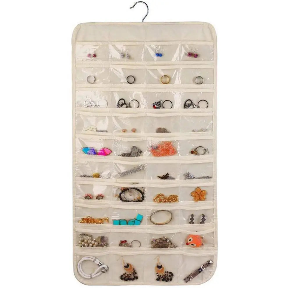 80 Pockets Jewelry Necklace Earring Bracelet Dual-Sided Hanging Organizer Earring Storage Box Organizer