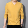 Autumn Winter Style Double-sided 100% Cotton Men's Sweats V Collar Warm Solid Jumper Head Bottom Shirt T-Shirt 300 Grams