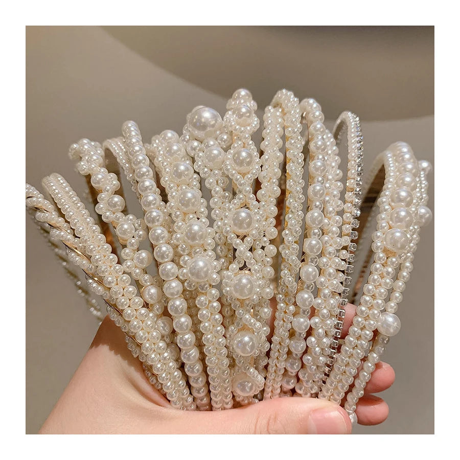 Wholesale Handmade Princess Hair Band with Rhinestones and Pearls Elegant Jewelry Hair Hoop Accessories for Girls and Women