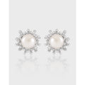 Geometric S925 Sterling Silver Natural Freshwater Pearl Sunflower Earring Gift for Women Girls