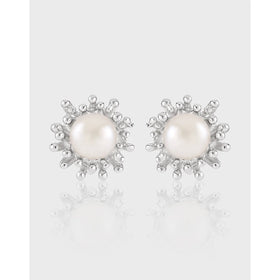 Geometric S925 Sterling Silver Natural Freshwater Pearl Sunflower Earring Gift for Women Girls