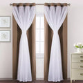 Solid Grommet Double Layer Window Curtain for Bedroom and Living Room Blackout and Sun Block with Sheer Black Out and Design
