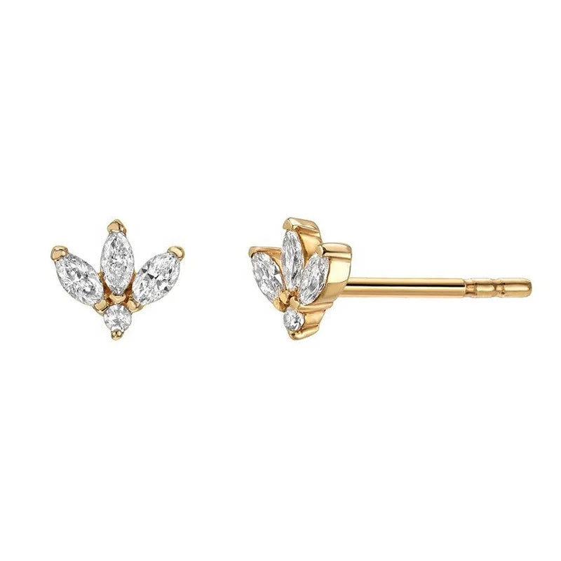 Milskye Fine Jewelry 925 Sterling Silver Gold Plated Cubic Zircon Clover Leaf Stud Earrings