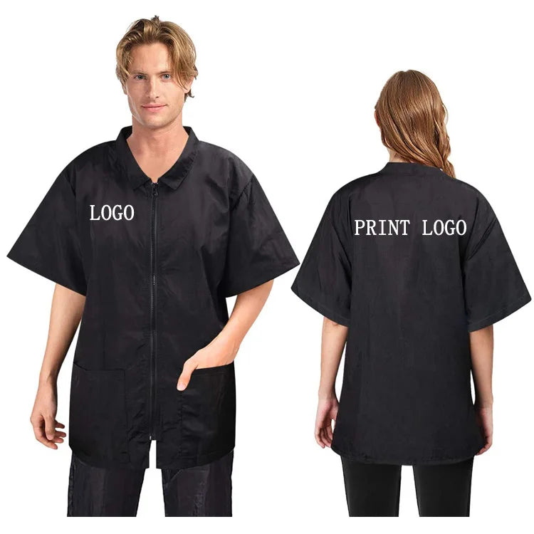Custom logo Work Cloth Pet Grooming Hotel Salon Smock Stylist Barber Uniform Jacket with Zipper