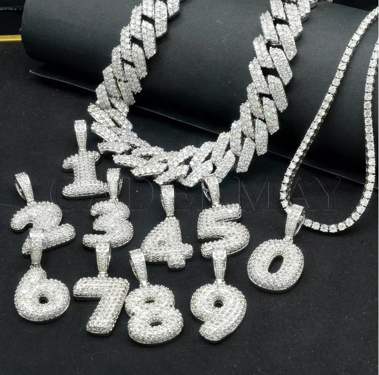 Cadermay S925 Letter Pendant 0 to 9 Moissanite D VVS  Ice Out Hiphop Pendant Pass Diamond Tester  Moissanite Pendant Necklace
