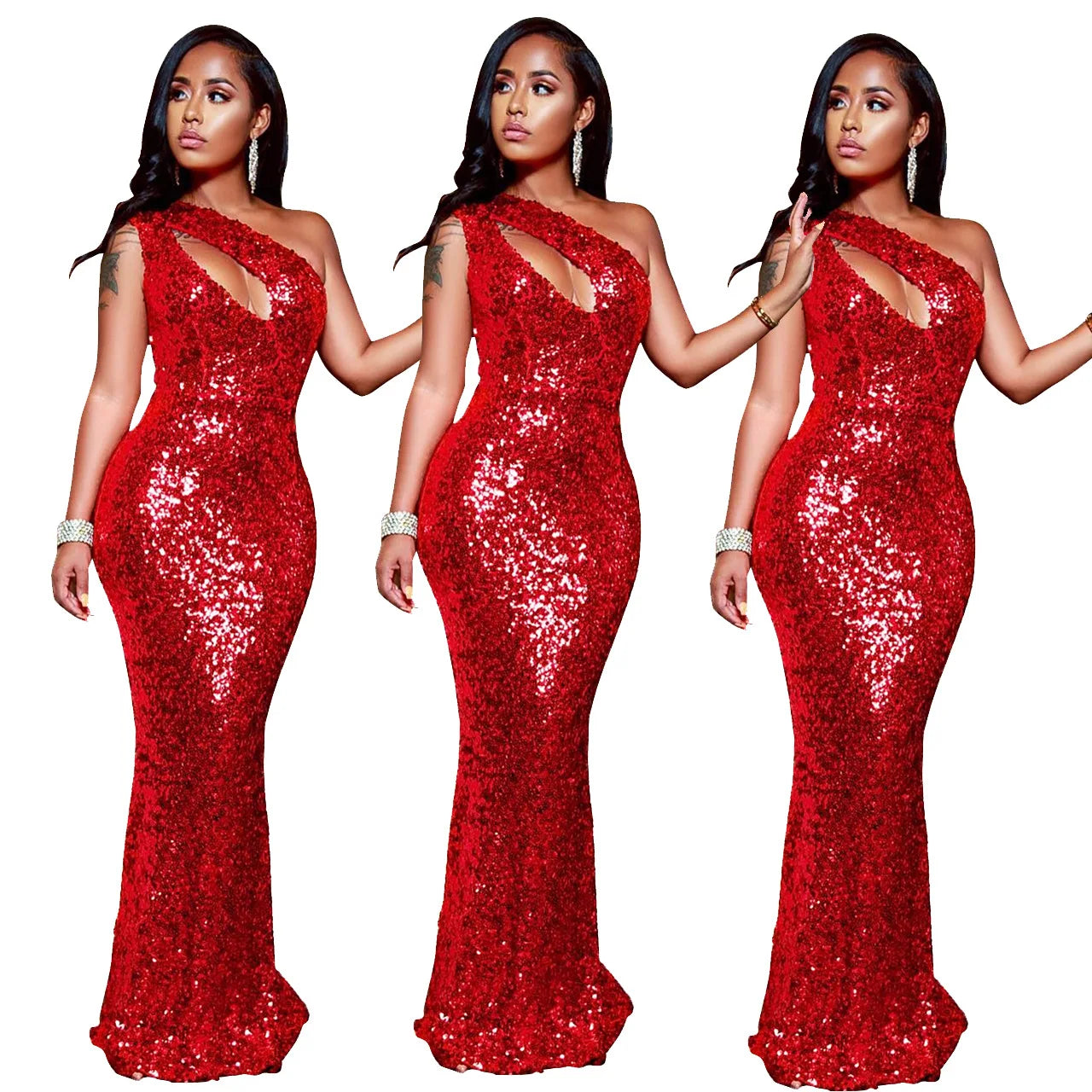 2022 New Style Sequins Tunic Ladies Wedding Dress Sexy Hollow Ou Bodycon Evening Party Long Women Casual Dress