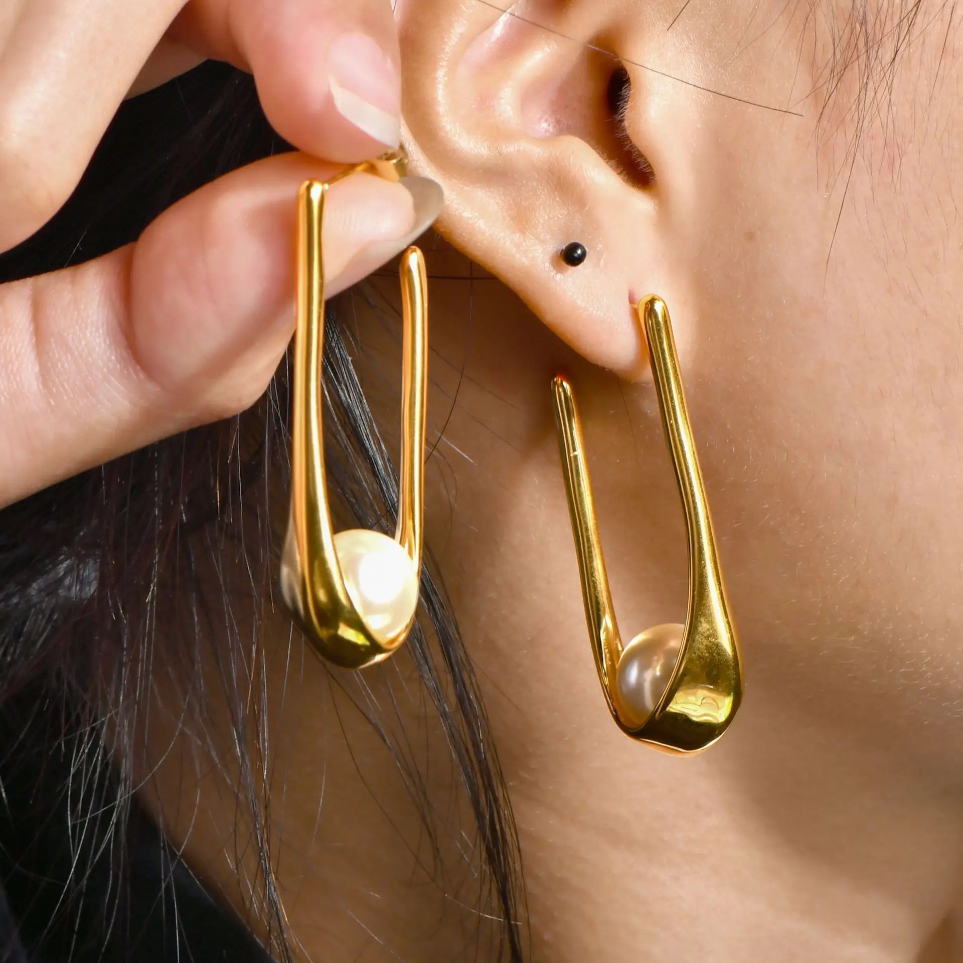 Zooying Stainless Steel Drop  Earrings Pendant 18k Gold Titanium Steel Stud Earrings