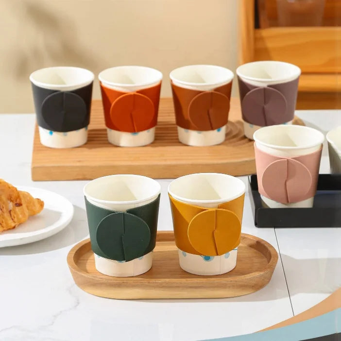 Cheap Disposable Paper Cup Sleeve Drinkcup Protective case Coffee Tea Cups Holder Faux Leather Hot Beverage Cup Wrap Cover case