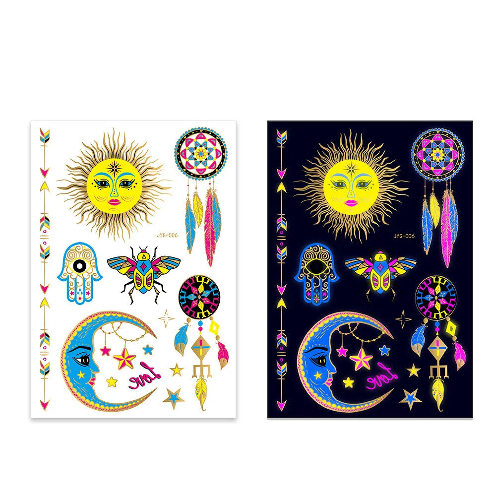 2022 Creative gold blocking fluorescent face tattoo stickers henna waterproof for party body art sticker