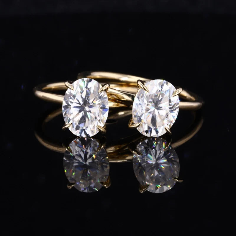 Starsgem Oval Brilliant Cut Moissanite and Lab Grown Diamond 14k 18k Gold Ring