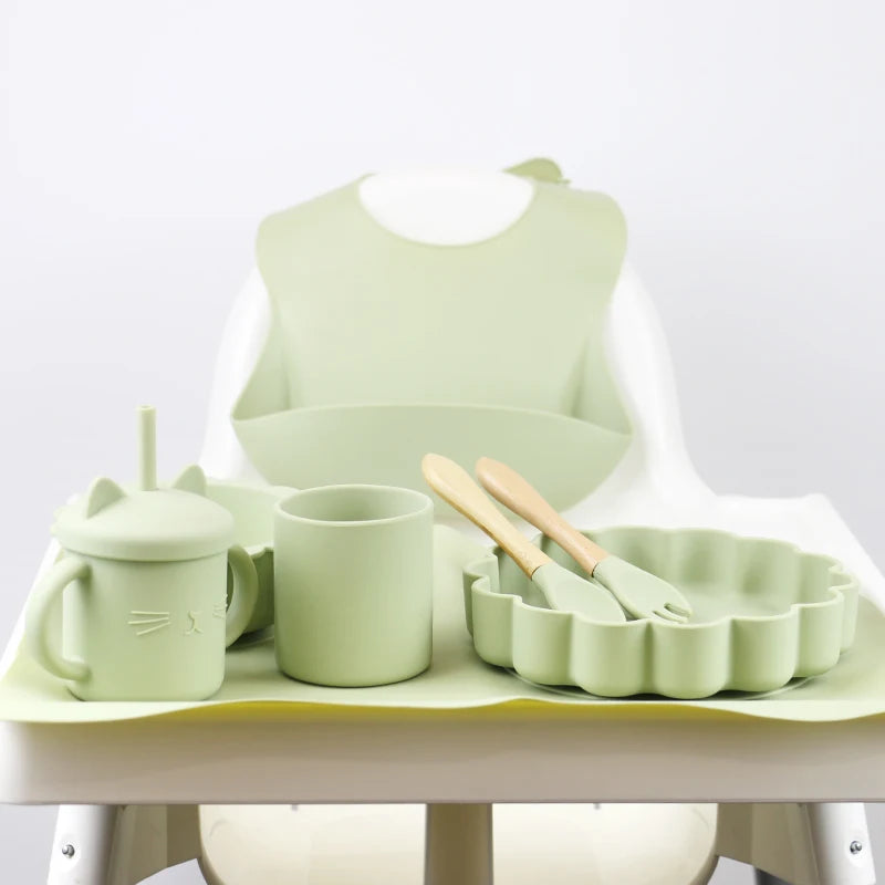 Baby Silicone Bowl Set Silicone Tableware Children Handle Spoon Non-Silp Suction Bowl Set BPA Free Children's Dishes Tableware