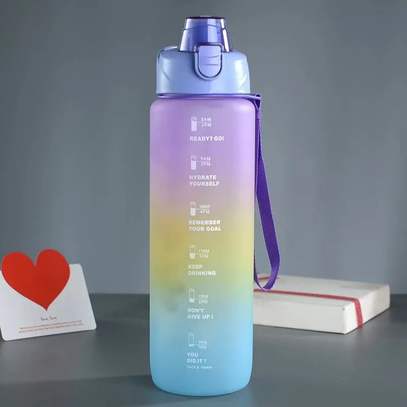 Eco Friendly Bpa Free 1000ml Large Capacity Sports Reusable Leakproof Plastic Bottle Motivational Cup With Time Marker