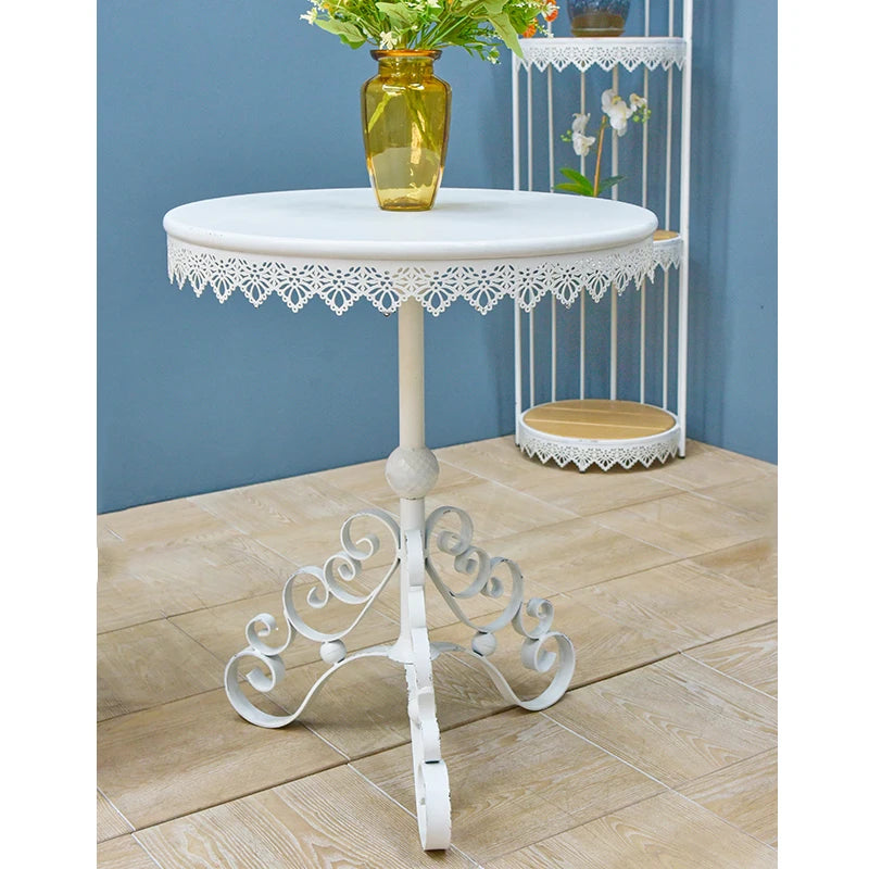 French Vintage Rustic White Metal Coffee Table for Outdoor Dining Patio Garden Living Room Furniture Decorative Handmade Durable