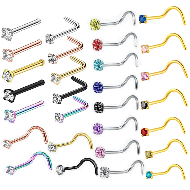 20g Tiny L-Shaped Hook Nose Stud Ring Piercing Stainless Steel Hip Hop Unisex Body Jewelry