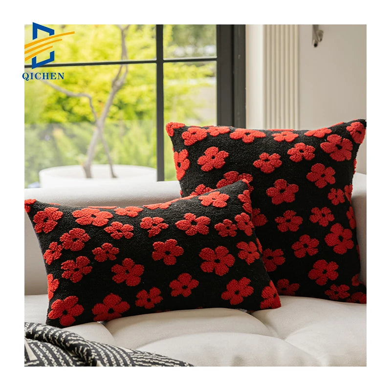 Innermor Black Jacquard Floral Decorative Cushions Cover Home Decor Luxury Throw Pillow Case for Living Room Sofas