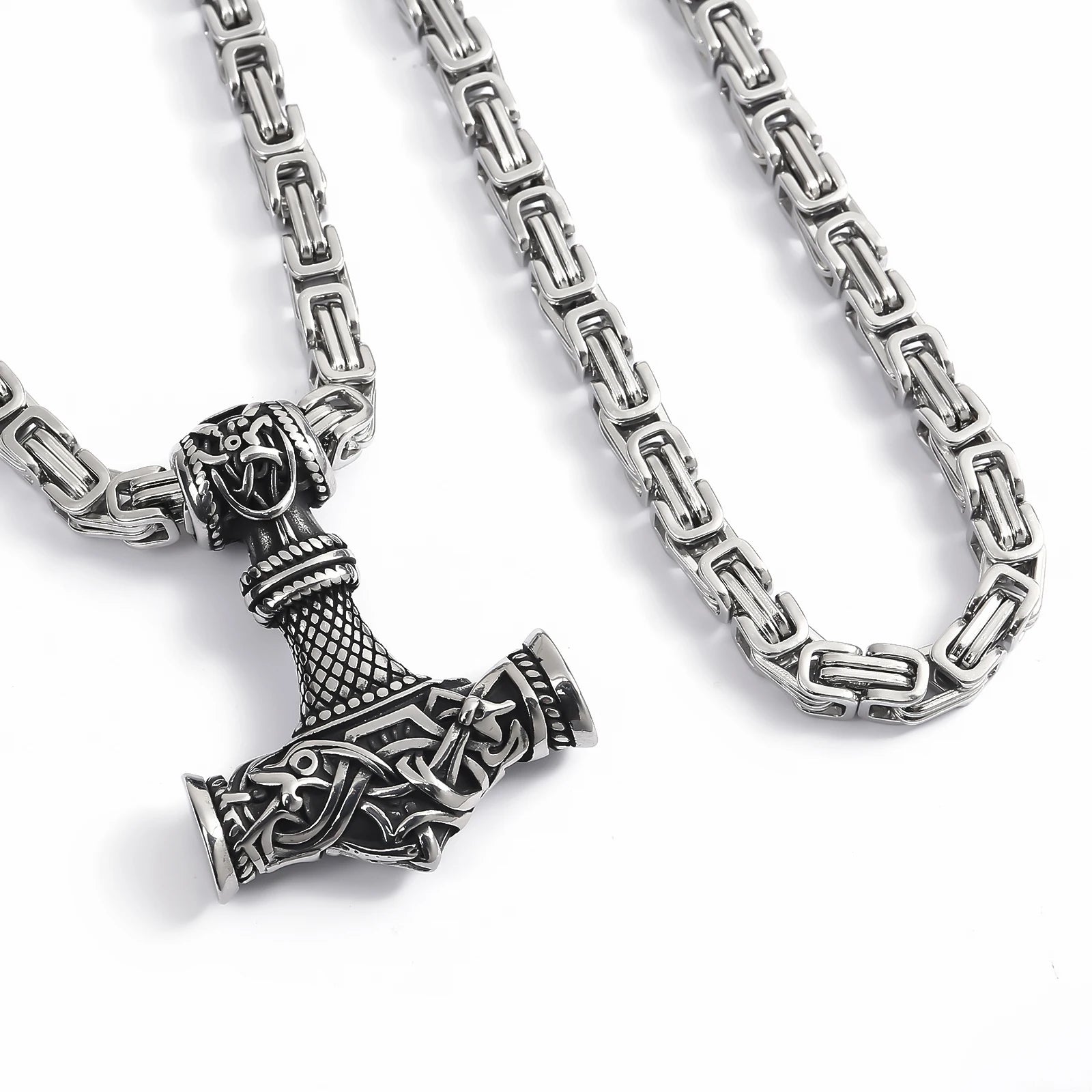 Viking Souvenir Stainless Steel King Chain Necklace Men's Viking Necklace Norse Myth Thor Necklace Viking Jewelry