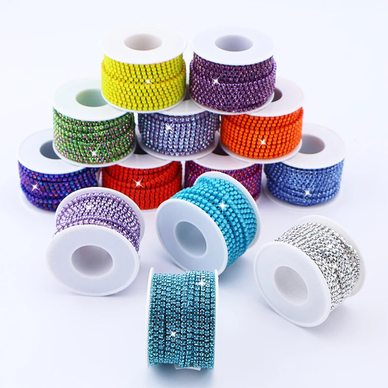 Custom AB Flat Back Crystal Rhinestone Trim Colorful Acrylic with Flower Pattern From Chain-Shaped Supplier for Garments