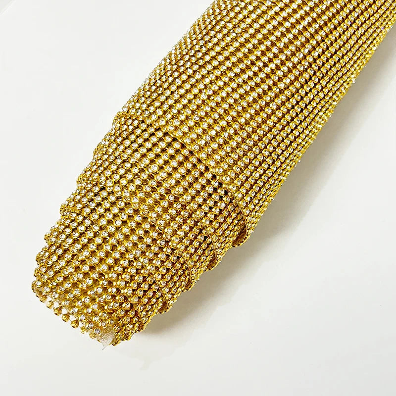 Women's DIY Fabric Adhesive Trimming Gold Aluminum Mesh with Rhinestone Sheet Crystal for Shoes Garments Factory Direct for Bags