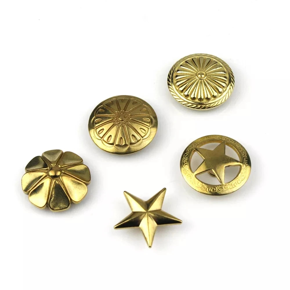 Brass Screwback Conchos Rivets Flower Star Decorative Buttons for DIY Leather Craft Wallet Bag Saddle Belt Decor