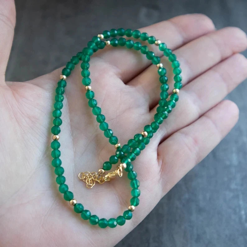 Zooying 2023 Fashion Handmade Jewelry Green Onyx Gemstone Beaded Choker Necklace for Women