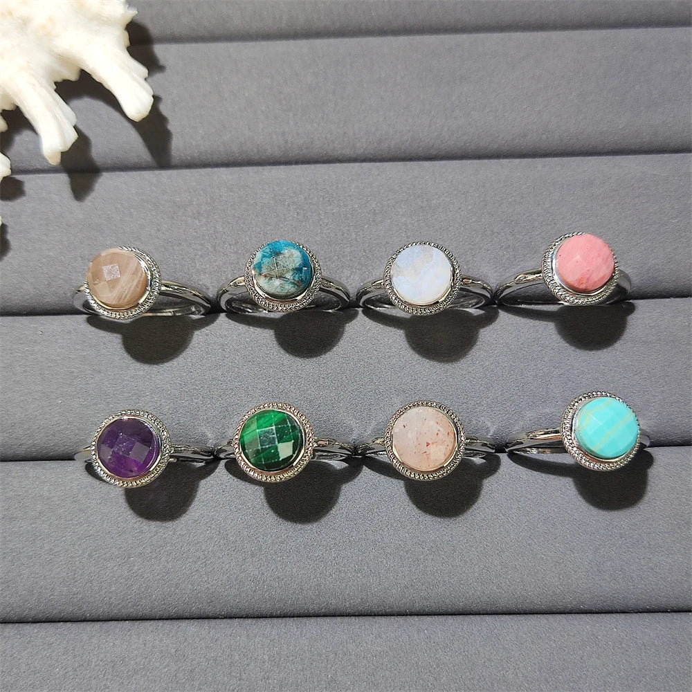 Hot Products Wholesale Bulk Healing Quartz Faceted Shiny Crystal Amethyst Malachite Gemstone Turquoise Resizable Ring Jewelry