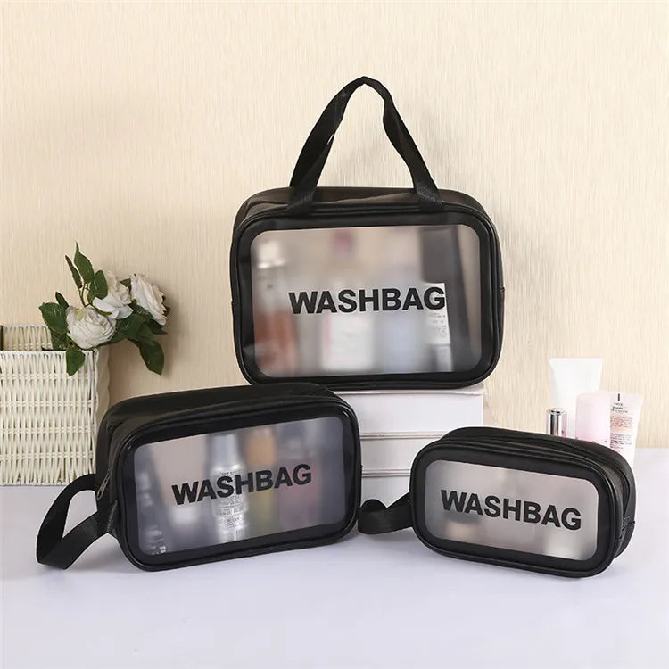Custom Logo PU Leather PVC Transparent Clear Zipper Beauty Organizer Storage Bath Wash Cosmetic Makeup Bag