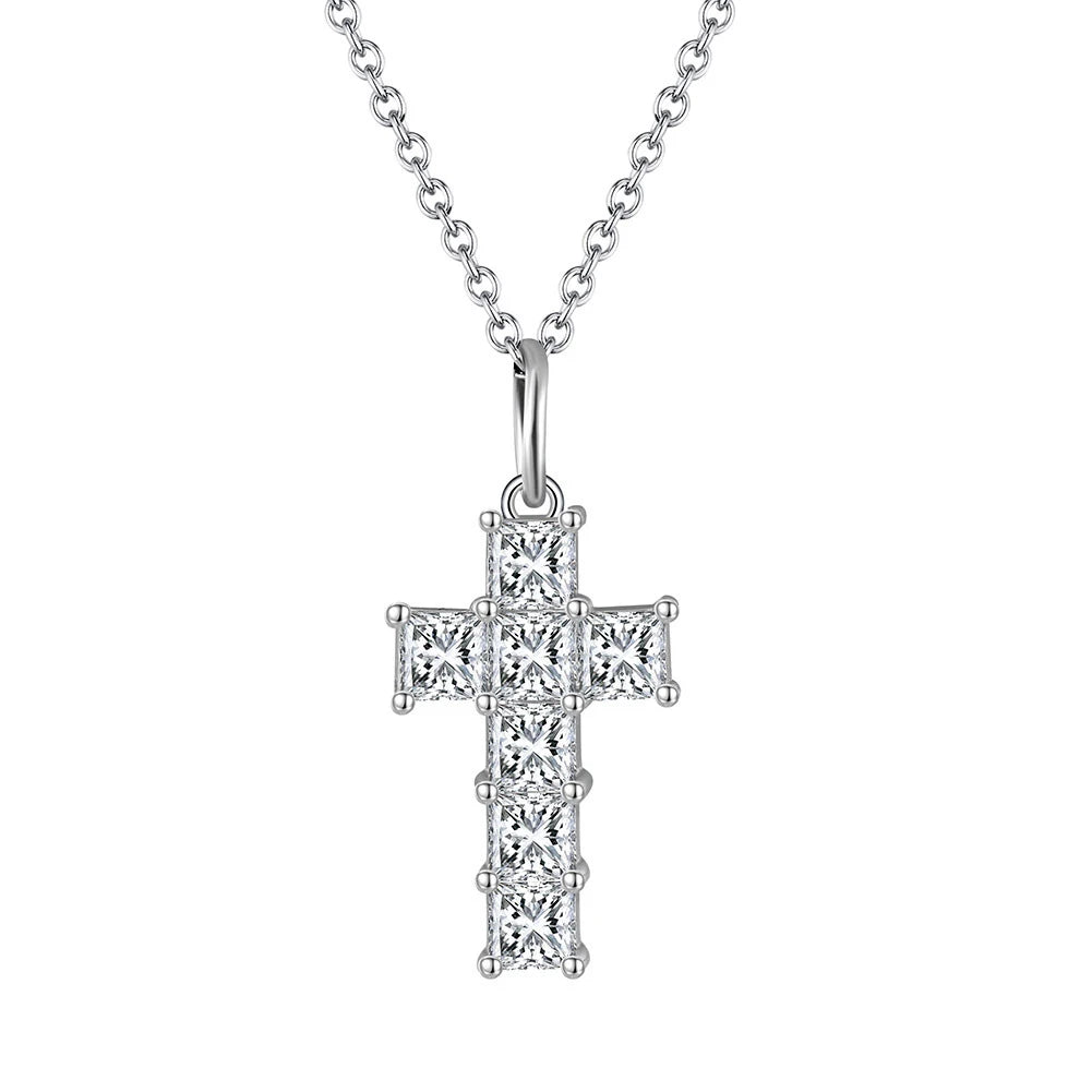 Women's Hip Hop Fine 925 Silver Necklaces  Summer Jewelry  CZ Cubic Zirconia Cross Pendant Necklace
