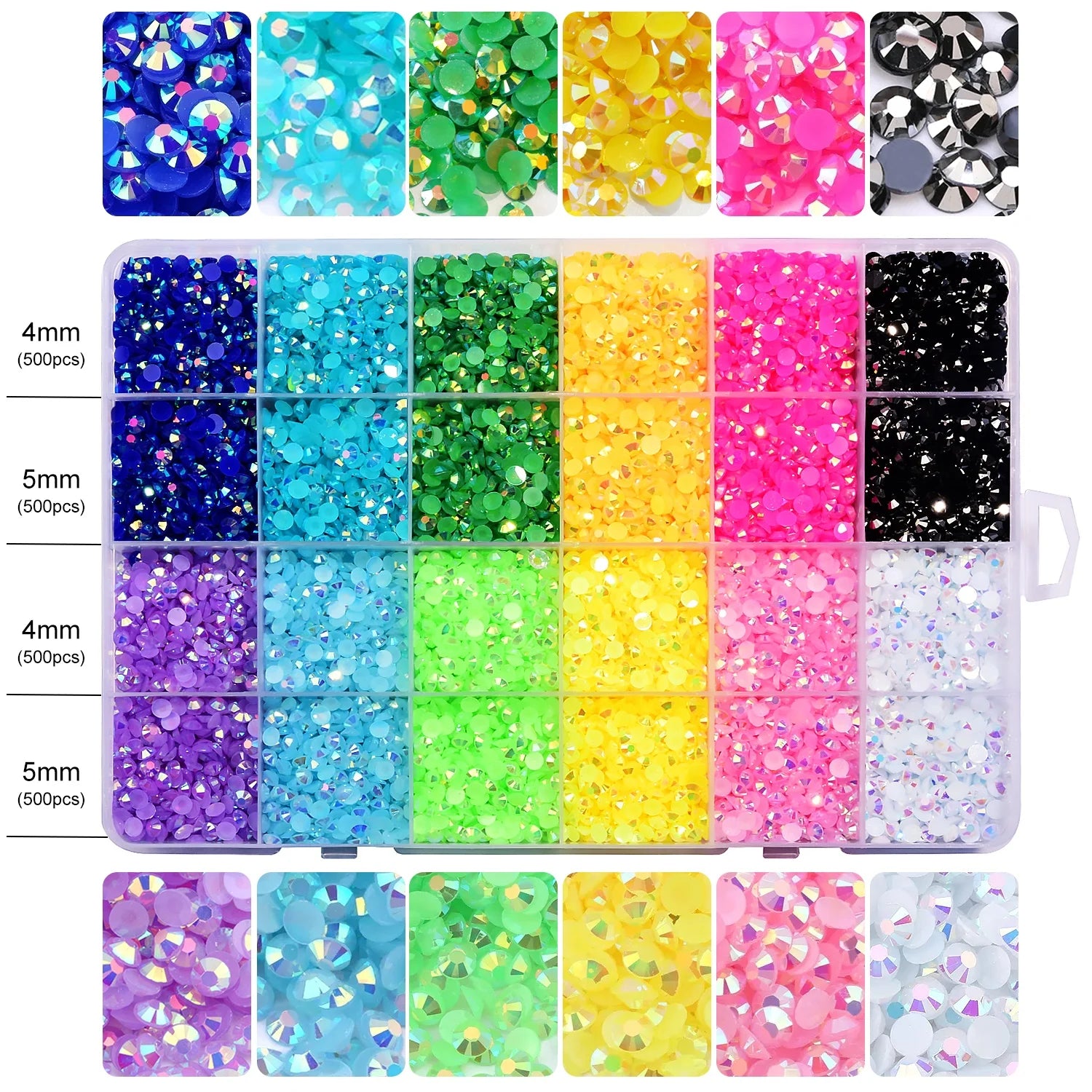 Oleeya 12000pcs Box Package Resin Rhinestone Mix 24 Colors Crystal Jelly and Silver Bottom Rhinestones for Nail Phone Art Design