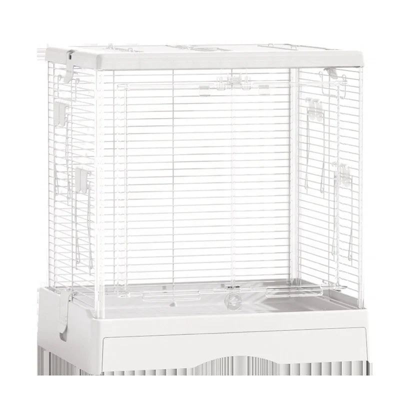 New Release OEM&ODM Modern Style Luxury Plastic White Upgrade Material Portable and Sustainable Bird Parrot Cage With Accessory